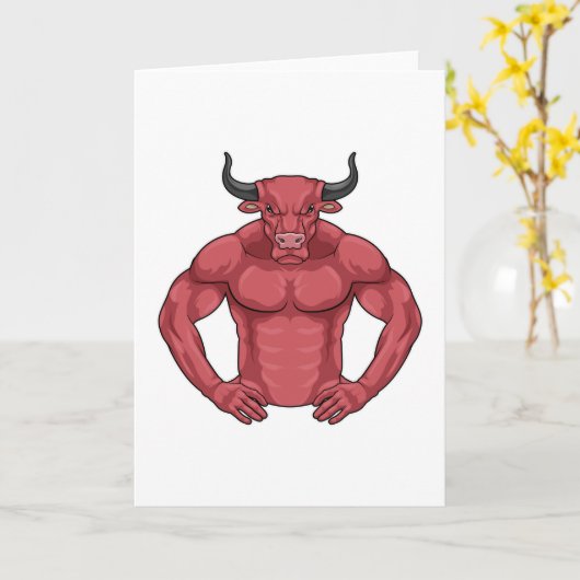 Bull als Bodybuilder extrem Karte (Gelbe Blume)