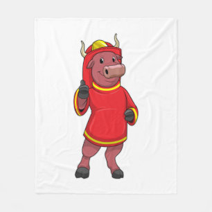 Bull als Feuerwehrmann mit Helm Fleecedecke
