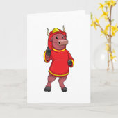 Bull als Feuerwehrmann mit Helm Karte (Gelbe Blume)