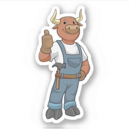 Bull als Handyman mit Hammer Aufkleber (Vorderseite)