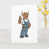 Bull als Handyman mit Hammer Karte (Gelbe Blume)