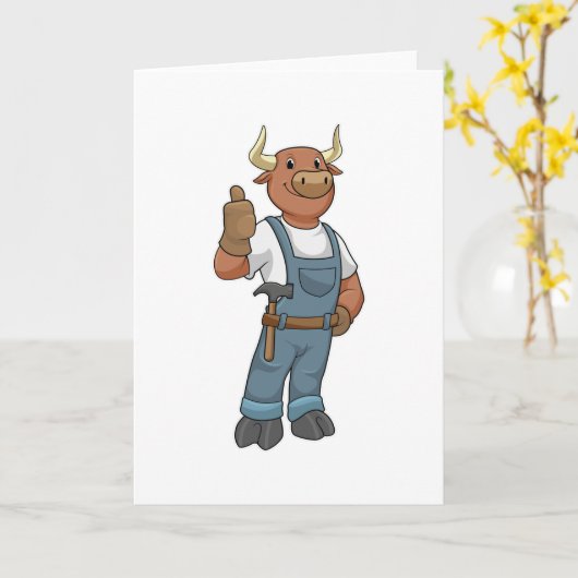 Bull als Handyman mit Hammer Karte (Gelbe Blume)