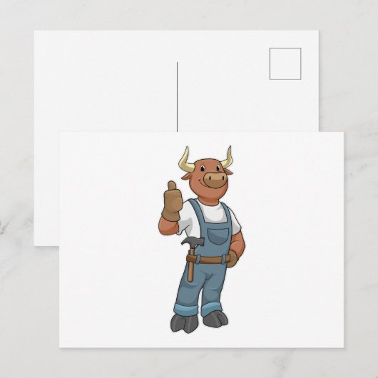 Bull als Handyman mit Hammer Postkarte (Vorne/Hinten)