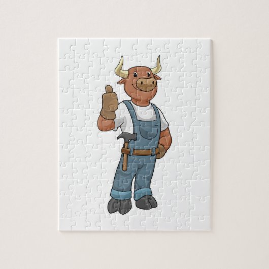 Bull als Handyman mit Hammer Puzzle (Vertikal)