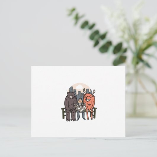 Bull and Bear - Funny Crypto/Stocks Postkarte (Stehend Vorderseite)