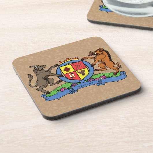 Bull and Boar Rampant GRILLEN Coat of Arms Getränkeuntersetzer (Linke Seite)