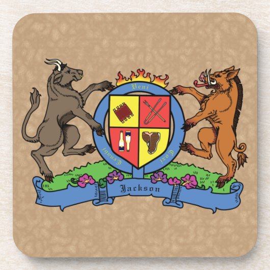 Bull and Boar Rampant GRILLEN Coat of Arms Getränkeuntersetzer (Vorderseite)