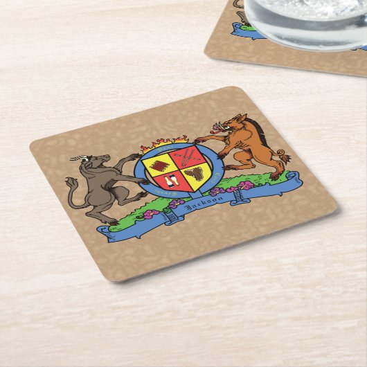 Bull and Boar Rampant GRILLEN Coat of Arms Rechteckiger Pappuntersetzer (angewinkelt)