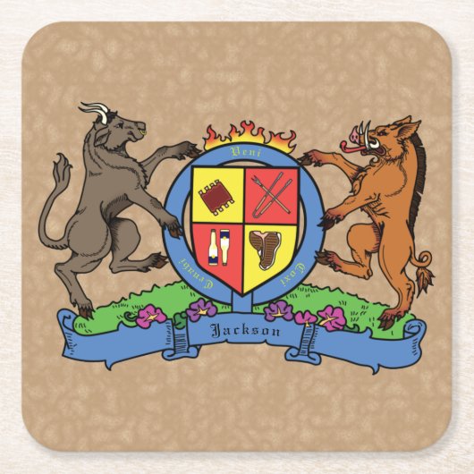 Bull and Boar Rampant GRILLEN Coat of Arms Rechteckiger Pappuntersetzer (Vorderseite)