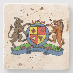 Bull and Boar Rampant GRILLEN Coat of Arms Steinuntersetzer