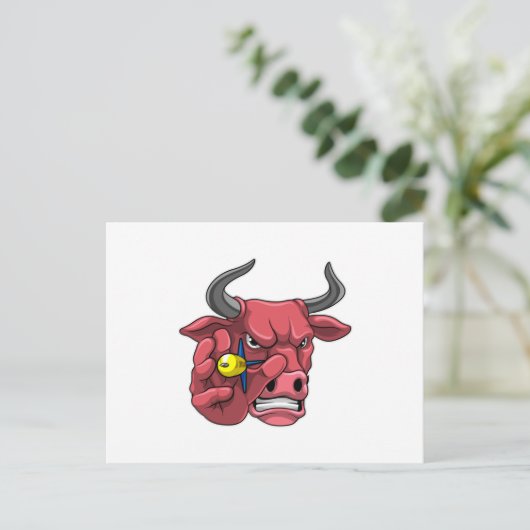 Bull bei Darts mit Dart Postkarte (Stehend Vorderseite)