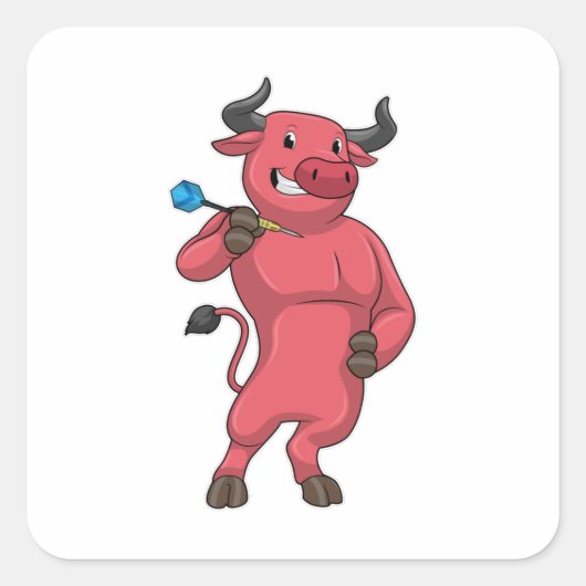 Bull bei Darts mit Dart Quadratischer Aufkleber (Vorderseite)