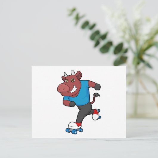 Bull bei Inline-Skaten mit Roller-Skaten Postkarte (Stehend Vorderseite)