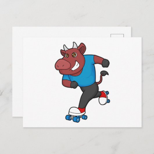 Bull bei Inline-Skaten mit Roller-Skaten Postkarte (Vorne/Hinten)