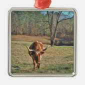 Bull Blue Sky Brawn and White Longhorn Silbernes Ornament (Vorne)