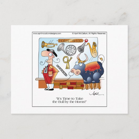 BULL BY THE HORNS Cartoon Postcard Postkarte (Vorderseite)