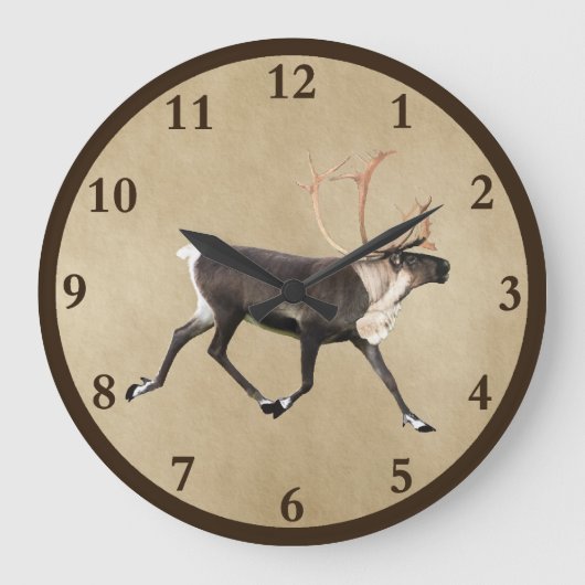 Bull Caribbean (Rentier) auf altem Papier Große Wanduhr (Vorderseite)