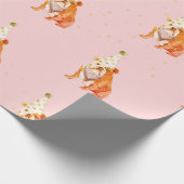 Bull Dog Birthday Pink Party Hat Geschenkpapier (Ecke)