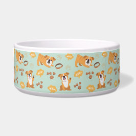 Bull Dog Themed Pattern (Sage) Keramik Pet Bowl Napf