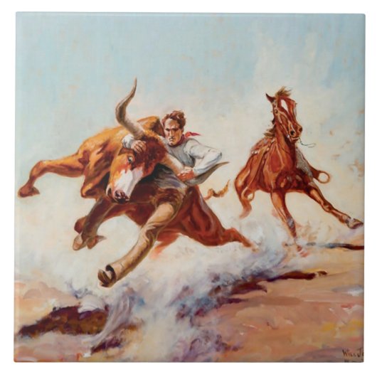 "Bull Dogger" Western Art von Will James Fliese (Vorderseite)