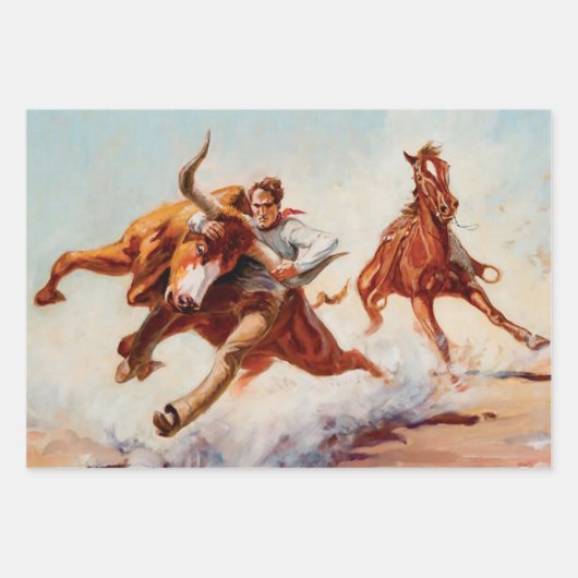 "Bull Dogger" Western Art von Will James Geschenkpapier Set (Vorderseite 2)