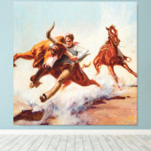 "Bull Dogger" Western Art von Will James Leinwanddruck (Insitu (Holzboden))