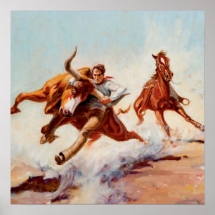 „Bull Dogger“ Western Art von Will James Poster