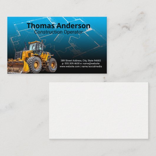 Bull Dozer | Bau Blauer Prints Visitenkarte (Vorne/Hinten)