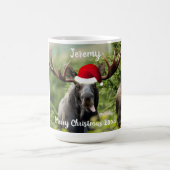 Bull Elch in Weihnachtsmannmütze Kaffeetasse (Mittel)