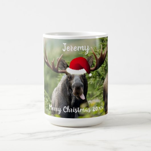 Bull Elch in Weihnachtsmannmütze   Kaffeetasse (Mittel)