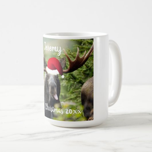 Bull Elch in Weihnachtsmannmütze Kaffeetasse (VorderseiteRechts)