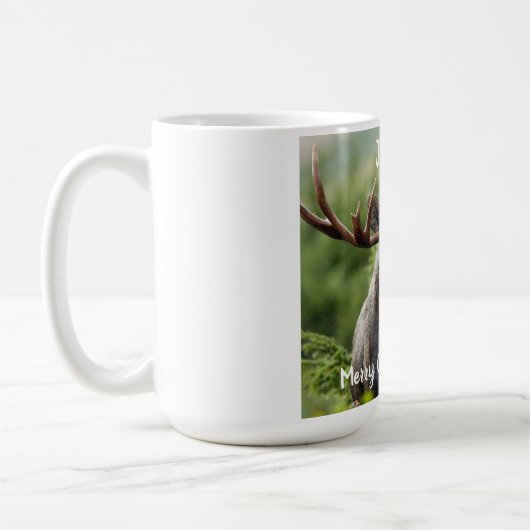 Bull Elch in Weihnachtsmannmütze Kaffeetasse (Links)