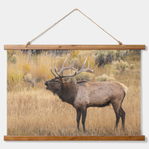 Bull-Elch   Yellowstone-Nationalpark Wandteppich Mit Holzrahmen