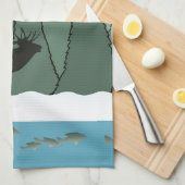 Bull Elk and Fish Kittuch Geschirrtuch (Viertel Falte)