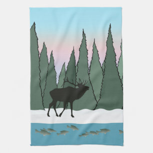 Bull Elk and Fish Kittuch Geschirrtuch