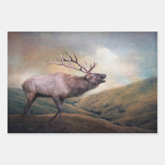 Bull Elk Bugling Wildlife Decoupage Paper Geschenkpapier Set (Vorderseite)