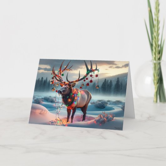 BULL ELK CHRISTMAS - CHRISTMAS TREM ZERSTÖRT FEIERTAGSKARTE (Vorderseite)