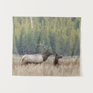 Bull Elk in Meadow Yellowstone-Nationalpark Wandteppich