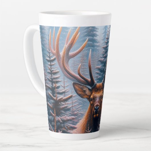 Bull Elk in Pine Trees Milchtasse (Linke Ecke)
