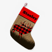 Bull Elk Kariert Burlap Weihnachts-Strumpf Kleiner Weihnachtsstrumpf (Vorderansicht (hängend))