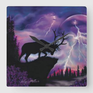 Bull Elk Quadratische Wanduhr