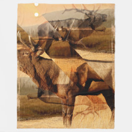 Bull Elk Sunrise Collage Fleecedecke