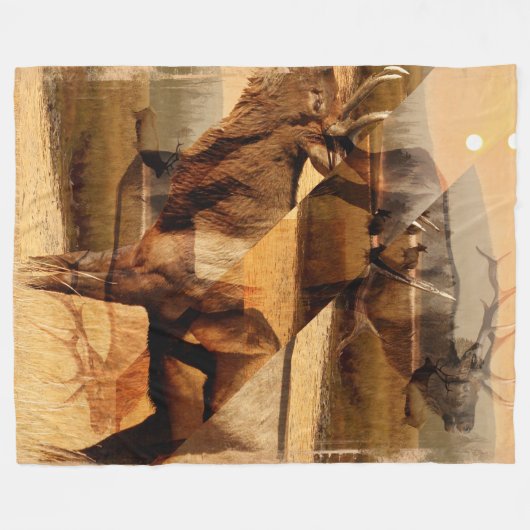 Bull Elk Sunrise Collage Fleecedecke (Vorderseite (Horizontal))