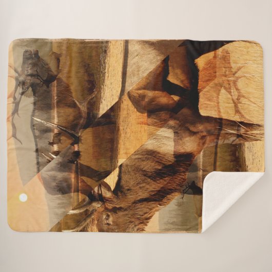 Bull Elk Sunrise Collage Sherpadecke (Vorderseite (Horizontal))