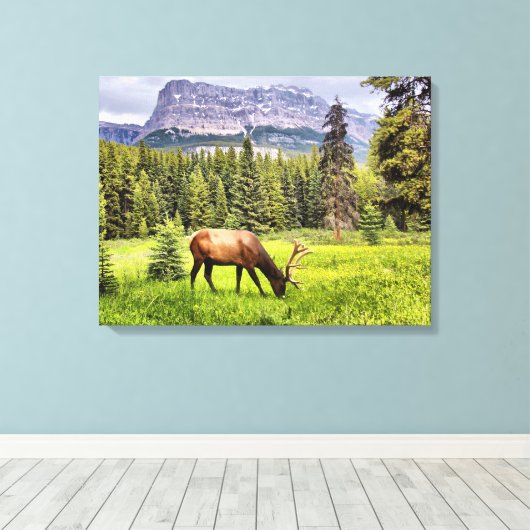 Bull Elk Wrapped Canvas Leinwanddruck (Insitu (Holzboden))