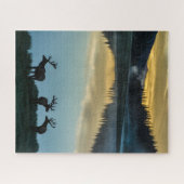 Bull Elks Silhouette Poudre Lake Sunrise Puzzle (Horizontal)