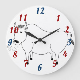 Bull Folk Art Clock Große Wanduhr