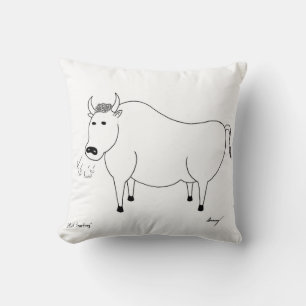 Bull Folk Art Pillow Kissen