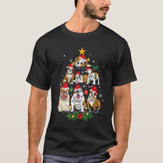 Bull Gog Christmas Tree Weihnachtsmannmütze Orname T-Shirt (Vorderseite)