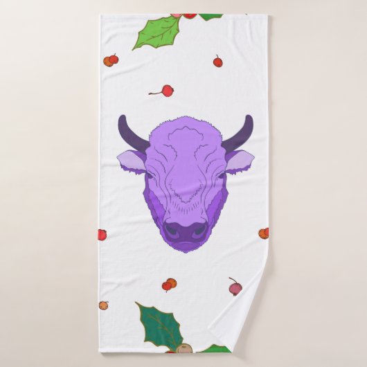 Bull, heilig, Misteloe und Beeren. Das Symbol Badehandtuch (Badehandtuch)